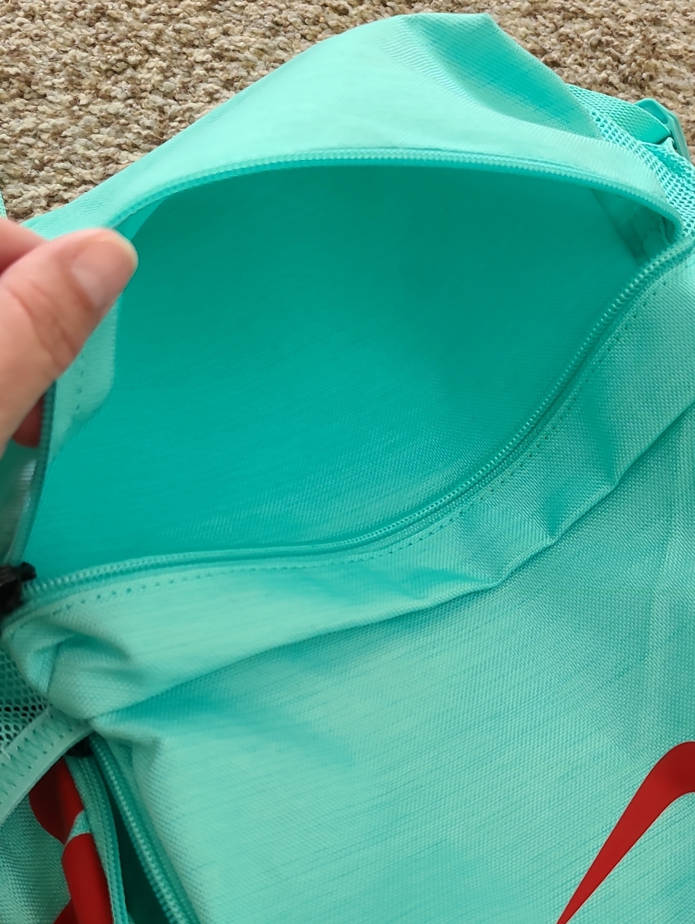 Nike Mint Green Backpack With Keychain with Red Swoosh Accents - Picture 7 of 7
